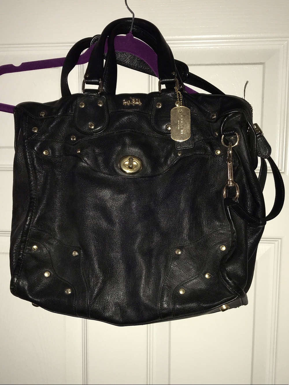 Coach Black Leather Satchel with Gold-Tone Accents
